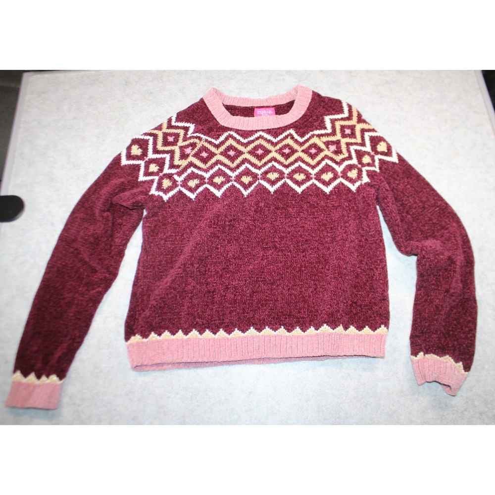 Girls Zunie girl long sleeve sweater size L 10/12 burgundy pink NWT